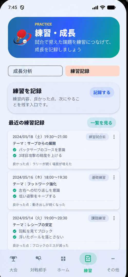 Rally Passportの練習記録画面のスクリーンショット